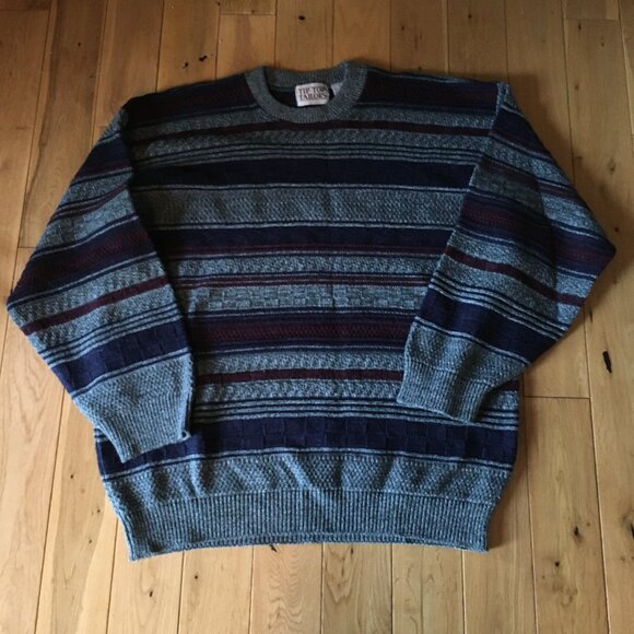 Vintage Striped and Basketweave Canadian University Eclectic Grandpa Sweater - Picture 11 of 16